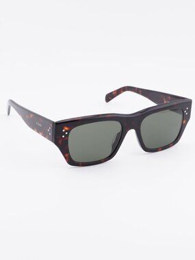 Celine CL40297U 52N Sunglasses Havana Square Frame, Green Lenses